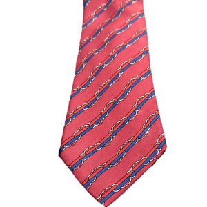 Hermes 100% Silk Red and Blue Chain Pattern Tie 7041 TA